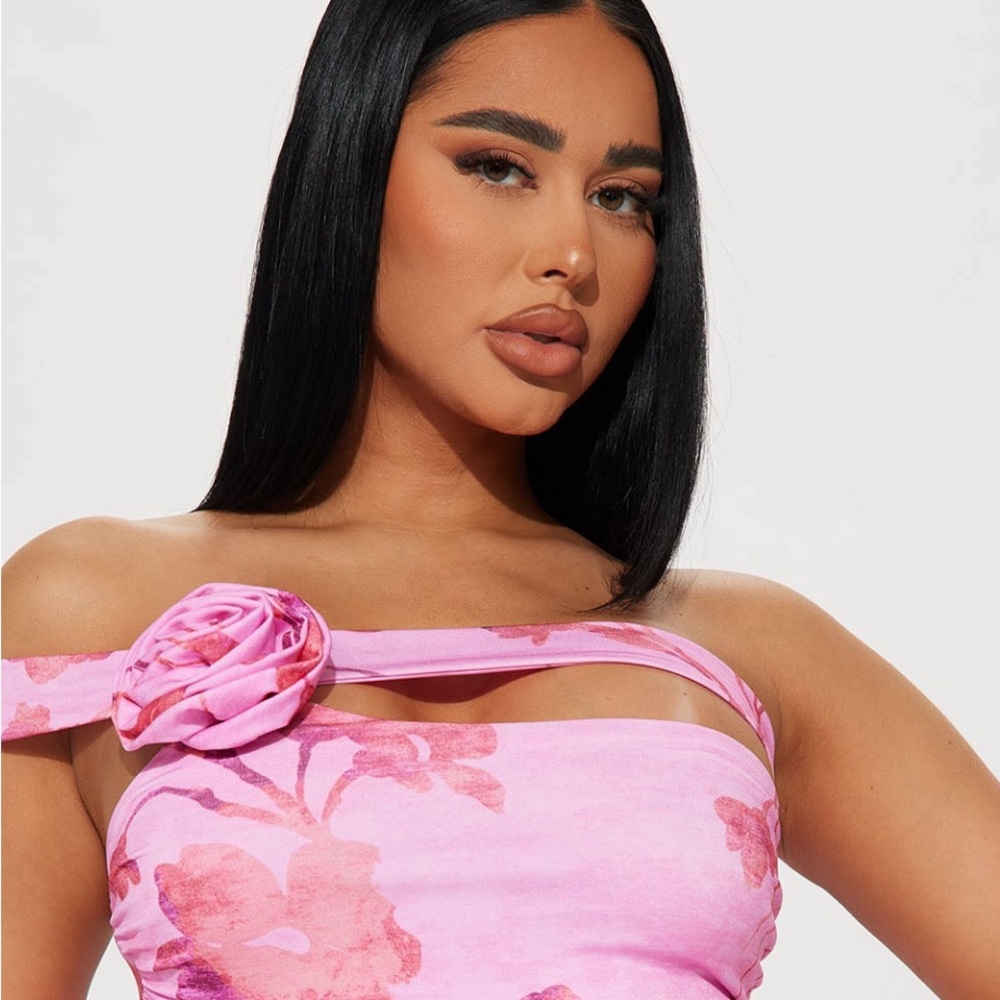 Pink Floral Off-Shoulder Dress